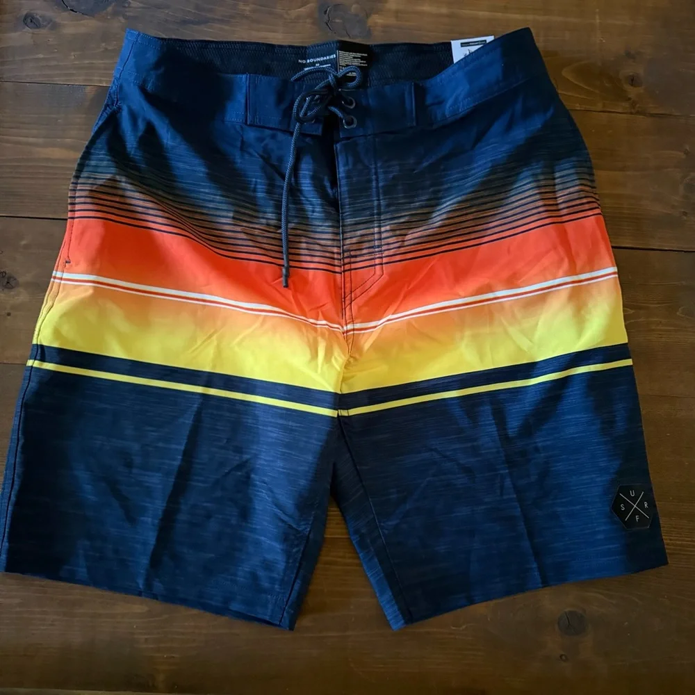 NWT No Boundaries Blue and Orange Stripe Swim Shorts